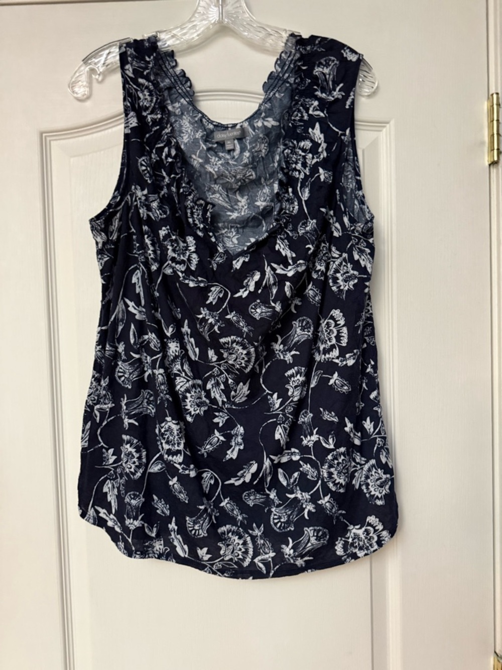 Daisy Fuentes Navy and White Floral Cowl Neck Camisole